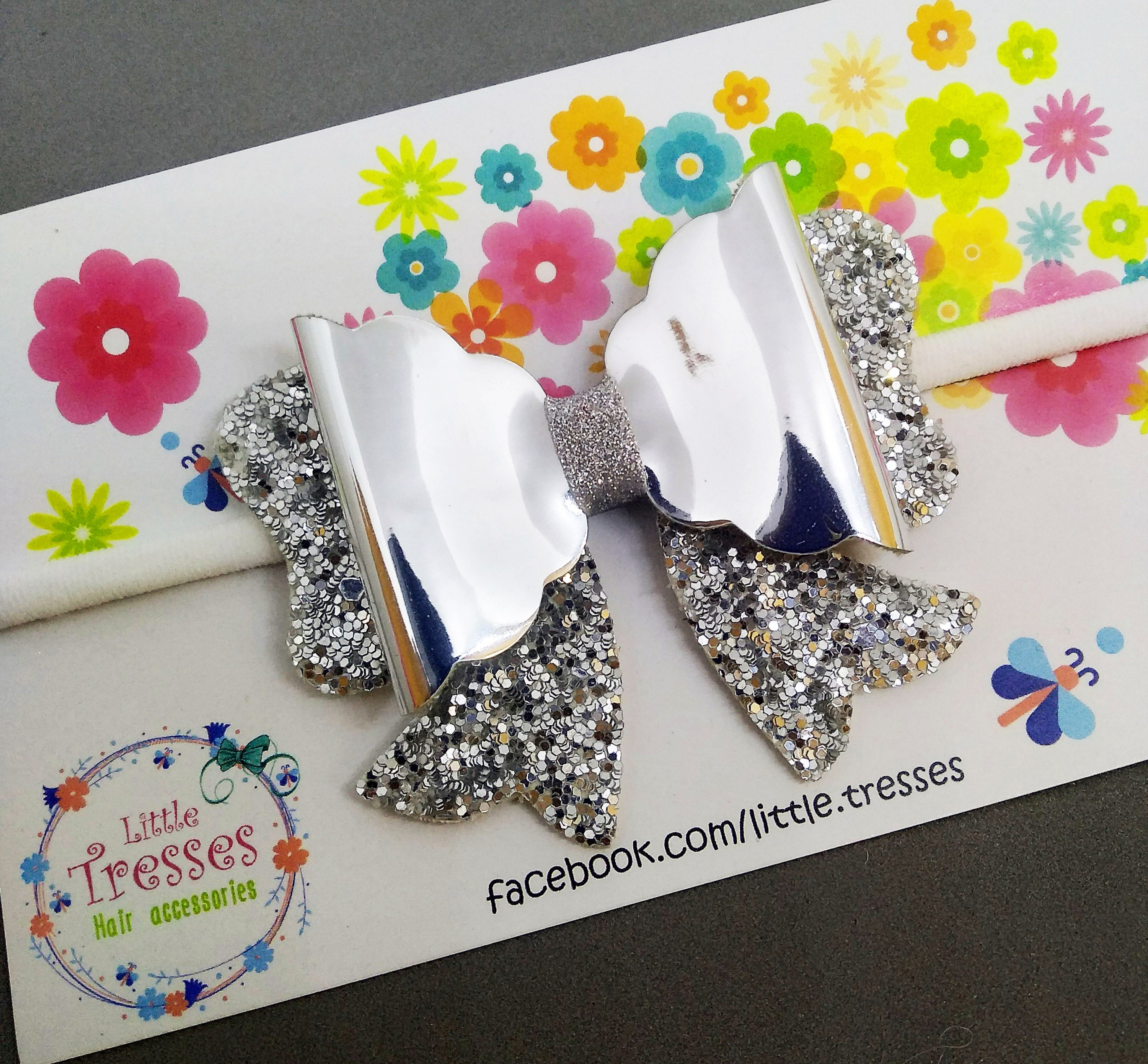 Scalloped Bow with Arrow Soft Stretchable Headband - Silver