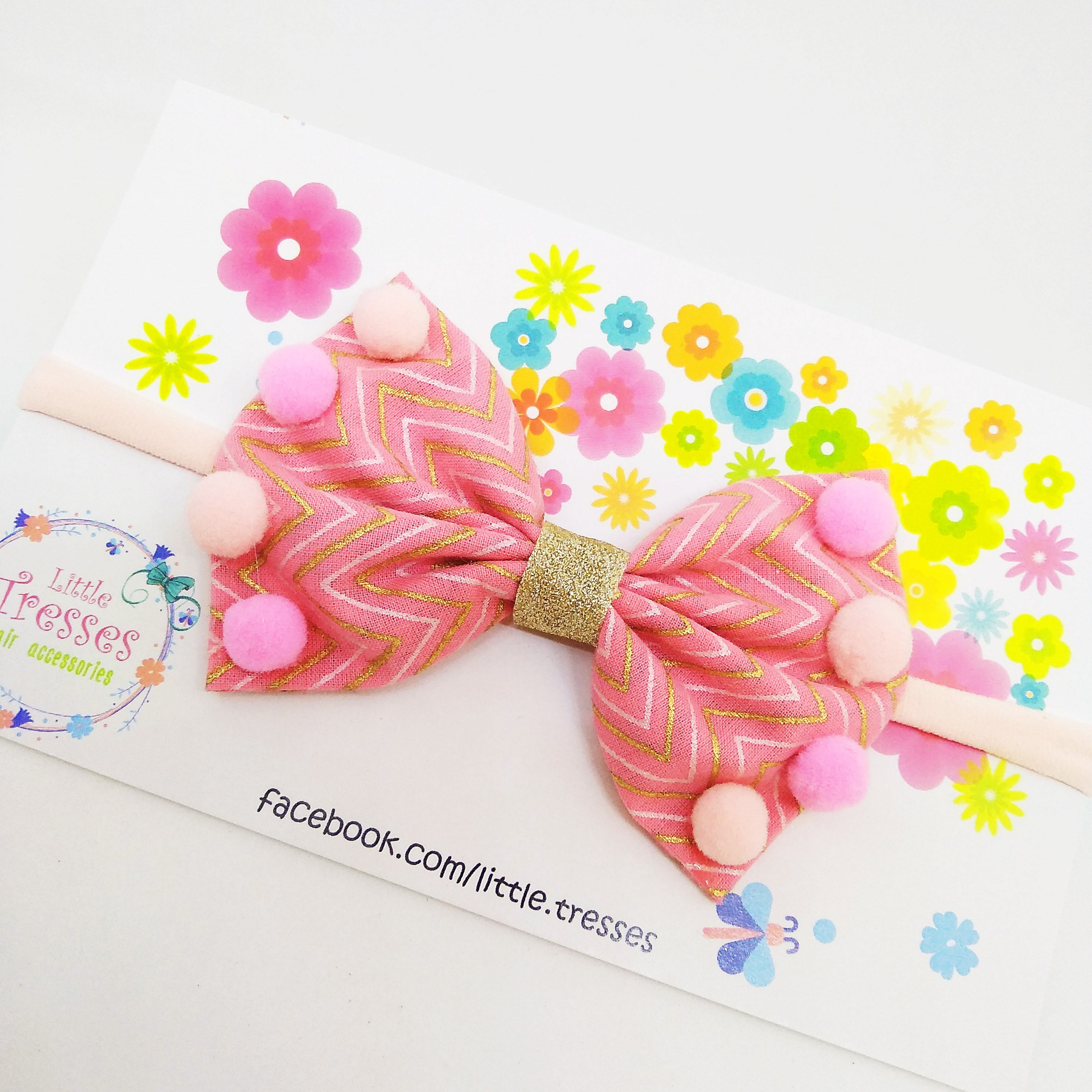 Pinched Bow Soft Headband - - Chevron Pink