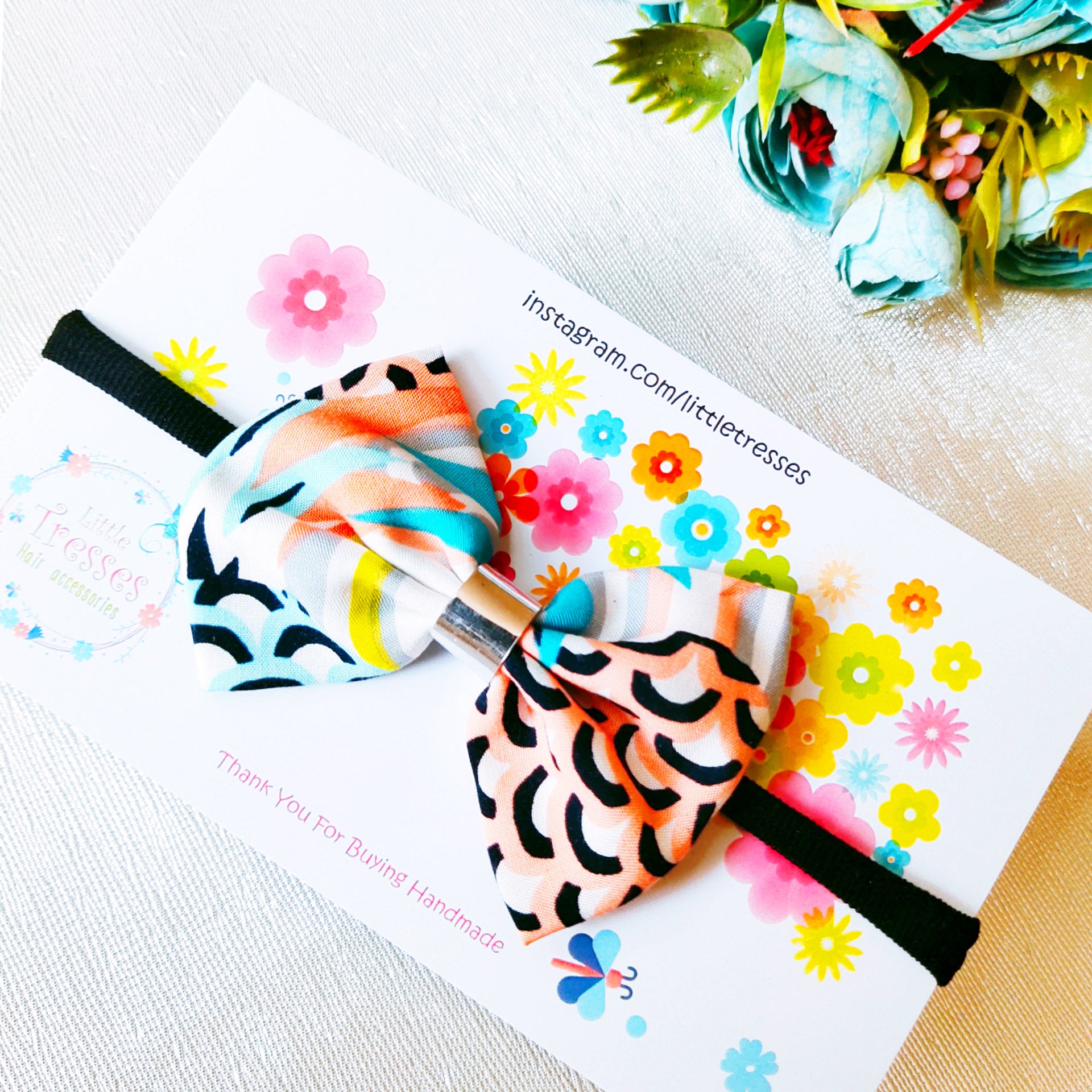 Pinched Bow Soft Headband - Hawaiian Black