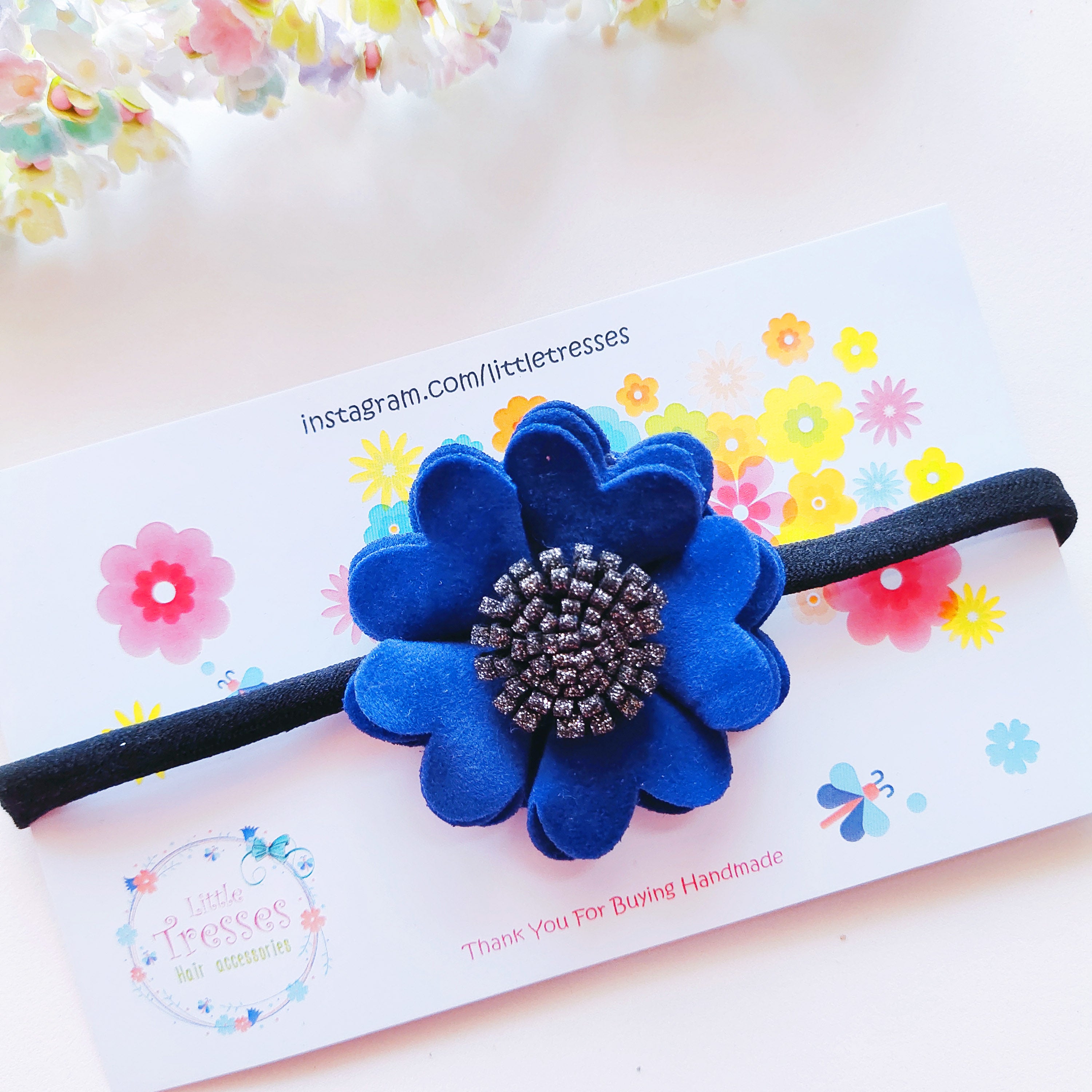 Dark Blue Scalloped Flower Soft Headband
