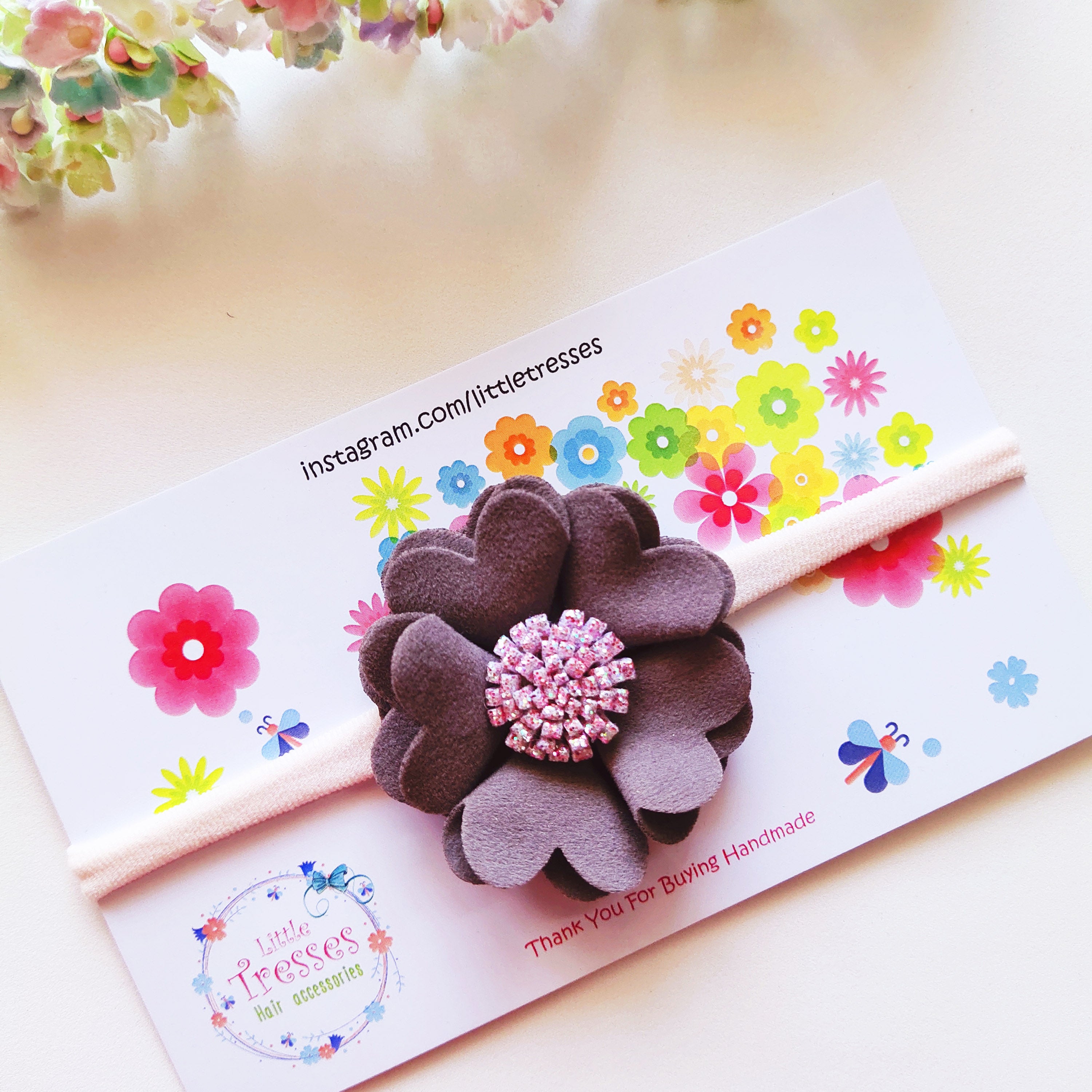 Grey Scalloped Flower Soft Headband