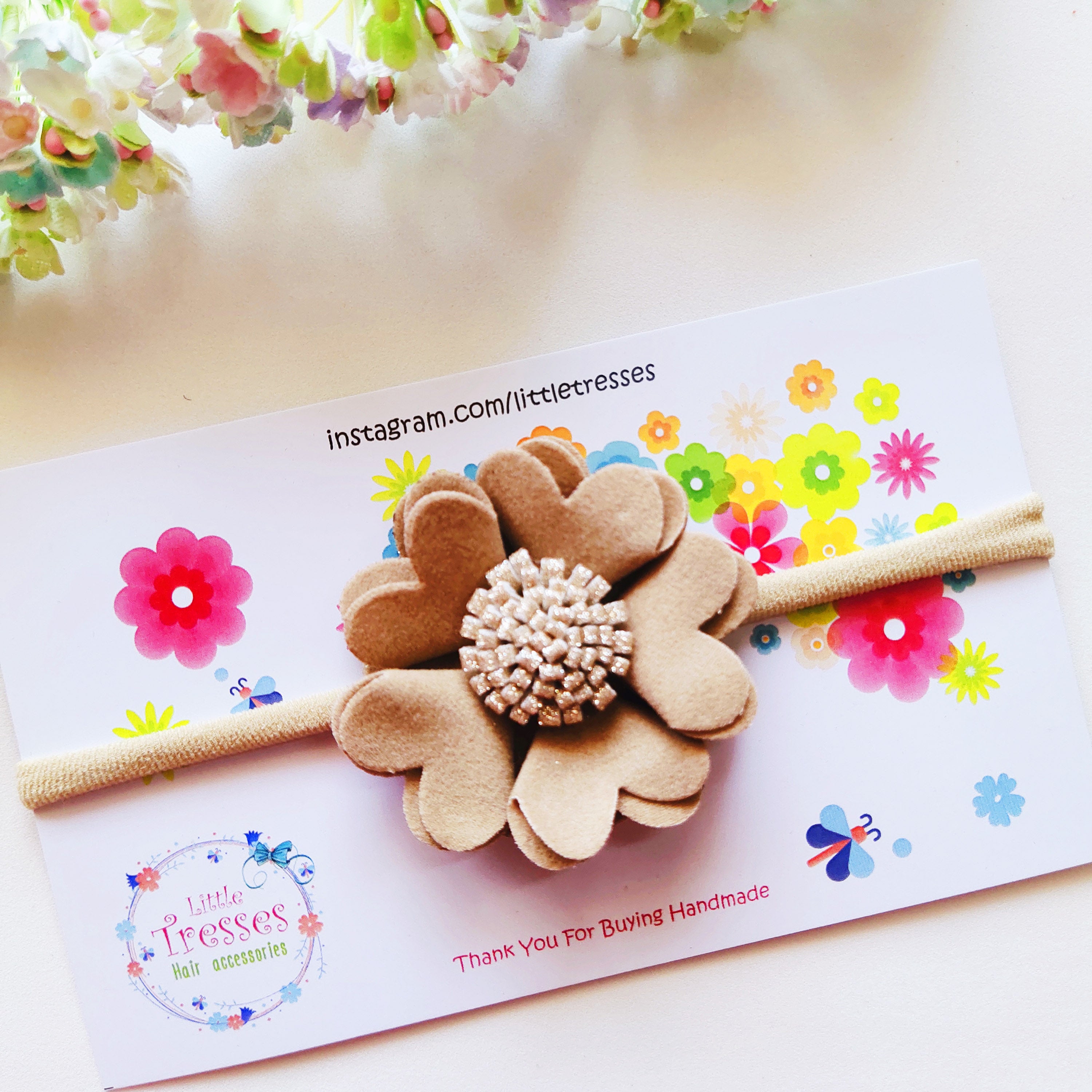 Light Brown Scalloped Flower Soft Headband