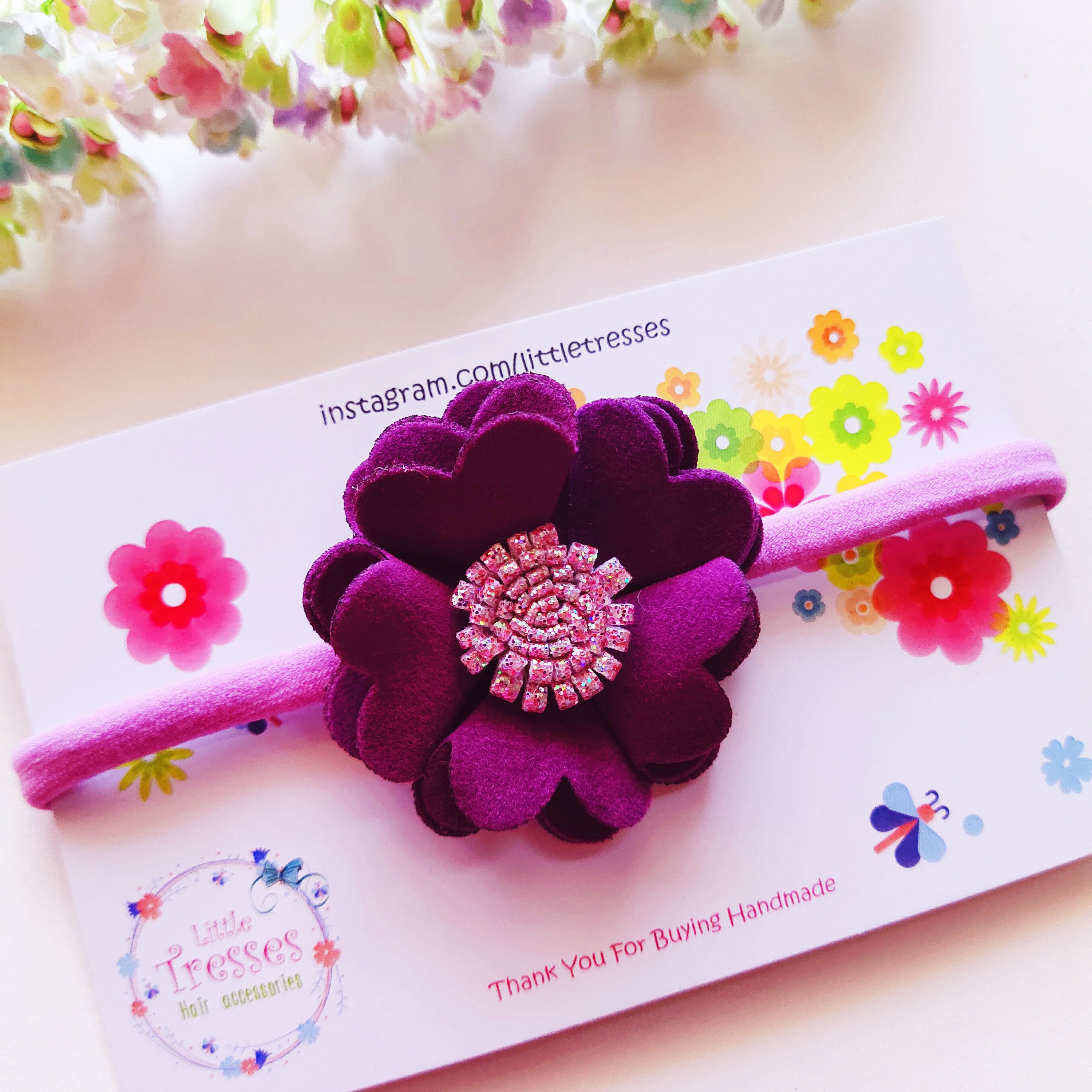 Scalloped Flower Soft Headband - Purple