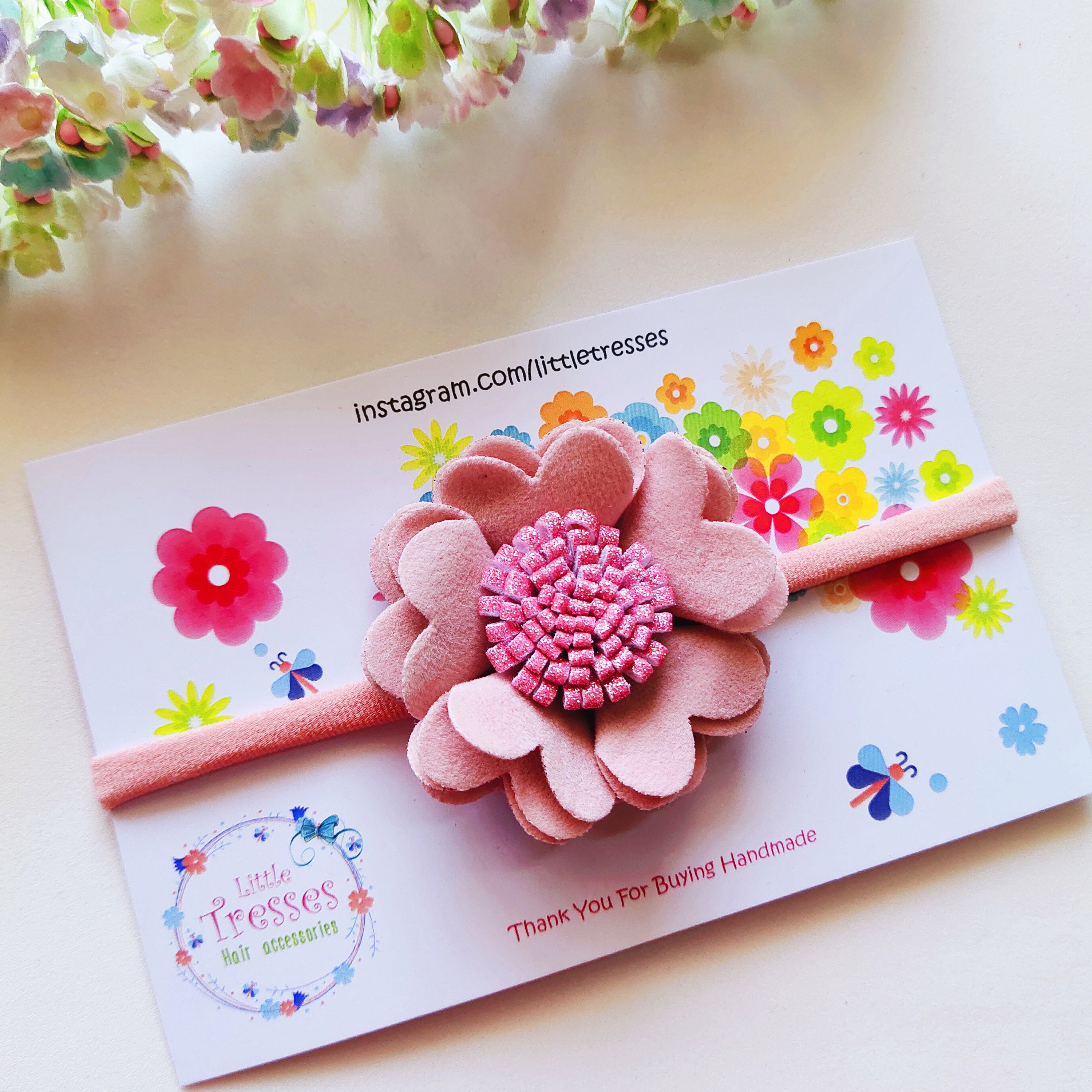 Scalloped Flower Soft Headband - Light Pink