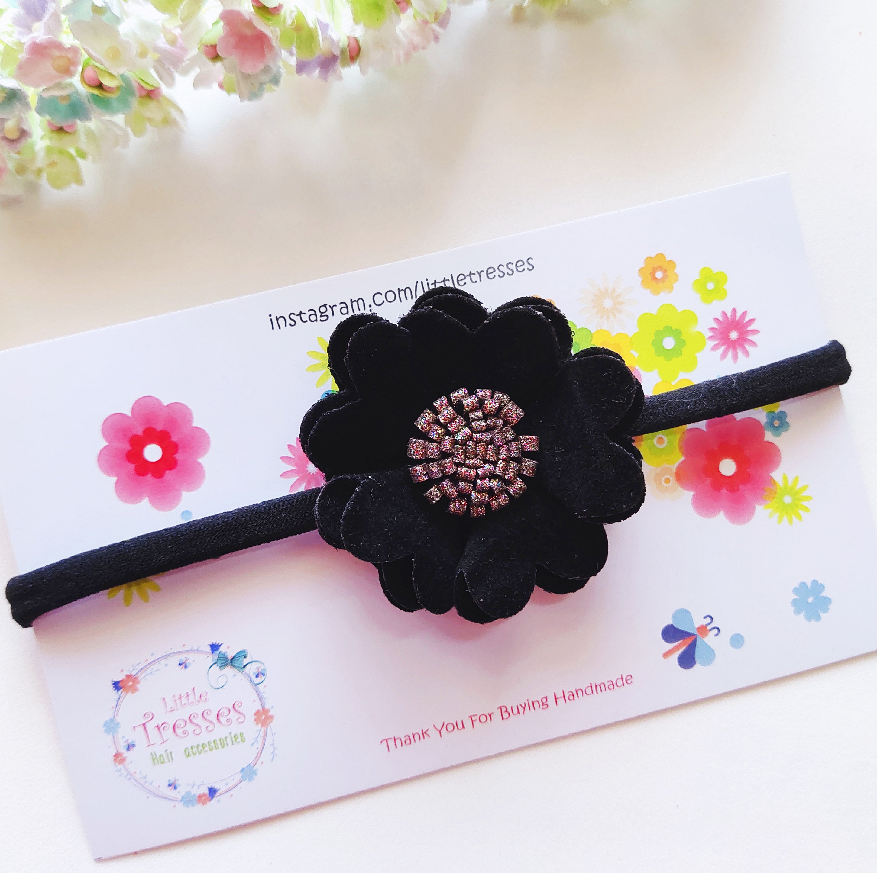 Black Scalloped Flower Soft Headband