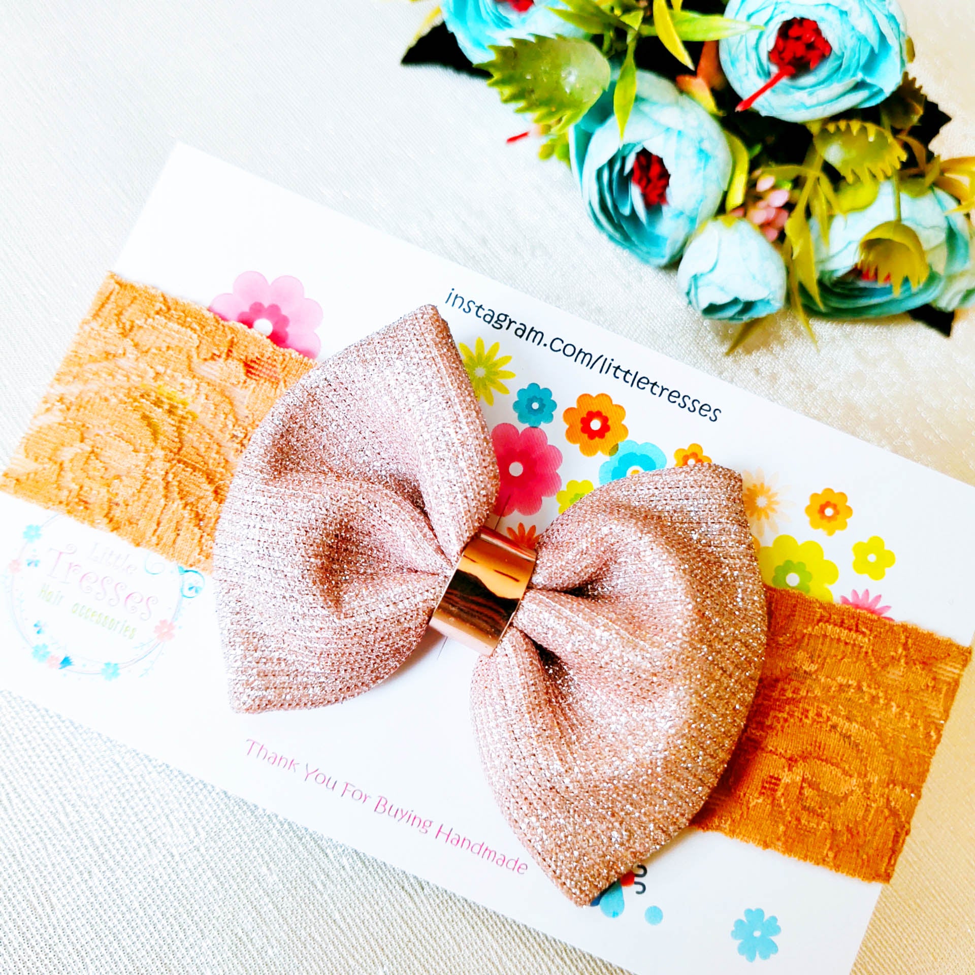 Shimmer Bow Lace Stretchable Headband - Rose Gold