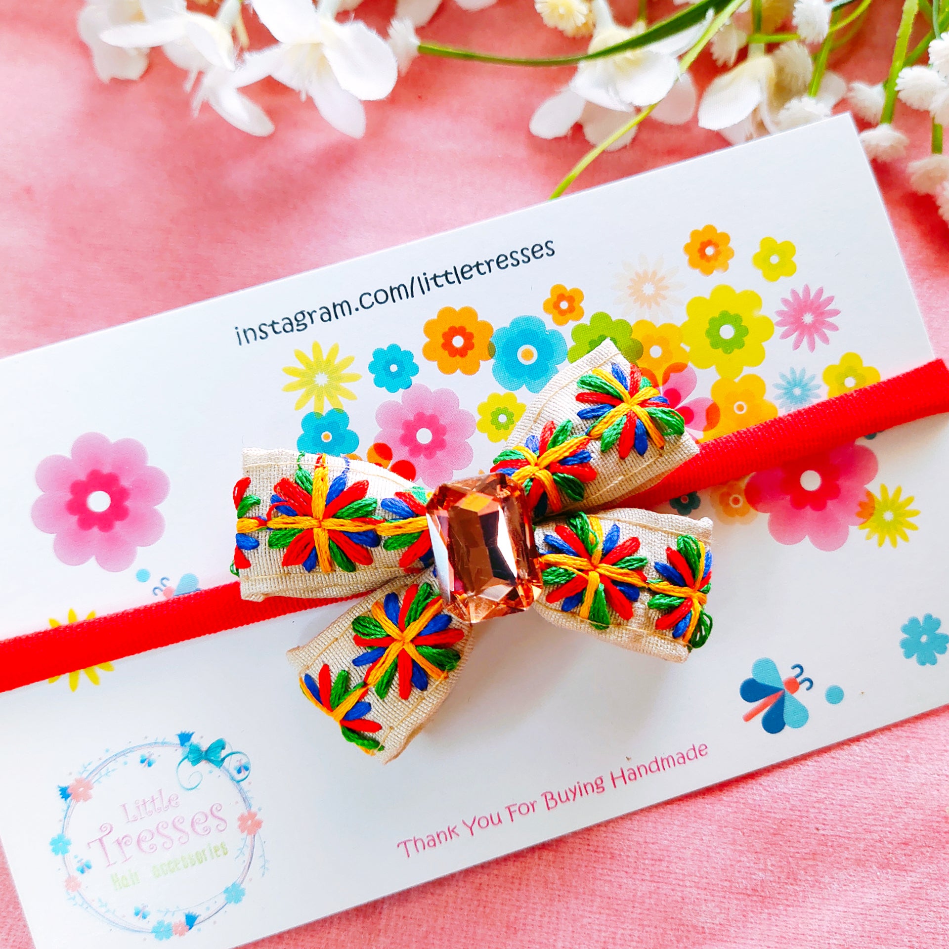 Embroidery Knot Bow Headband - Red