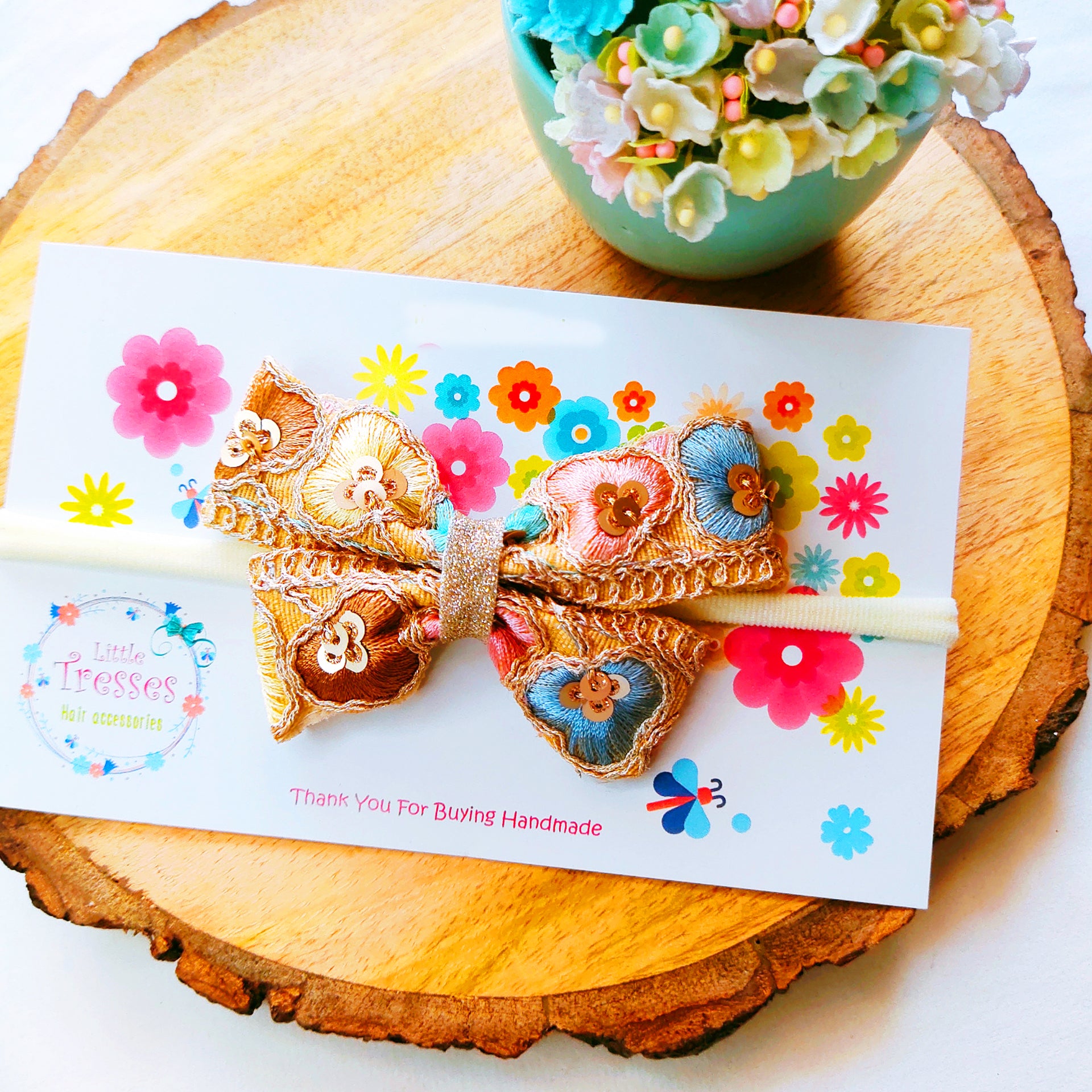 Pastel Embroidery Butterfly Bow Soft Headband