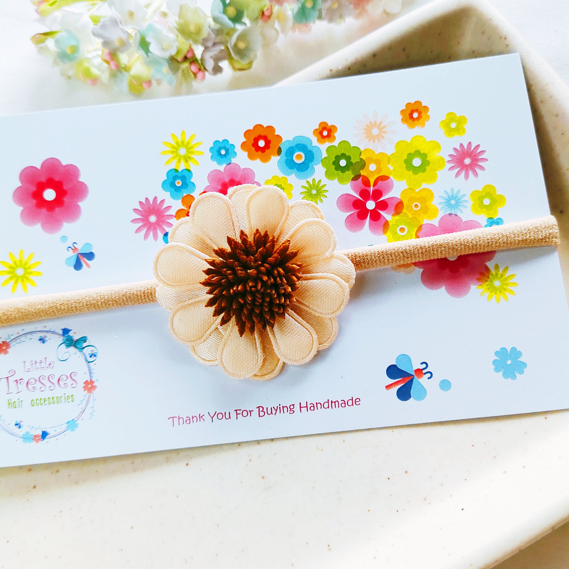 Brown Small Flower with Pollens soft stretchable Headband