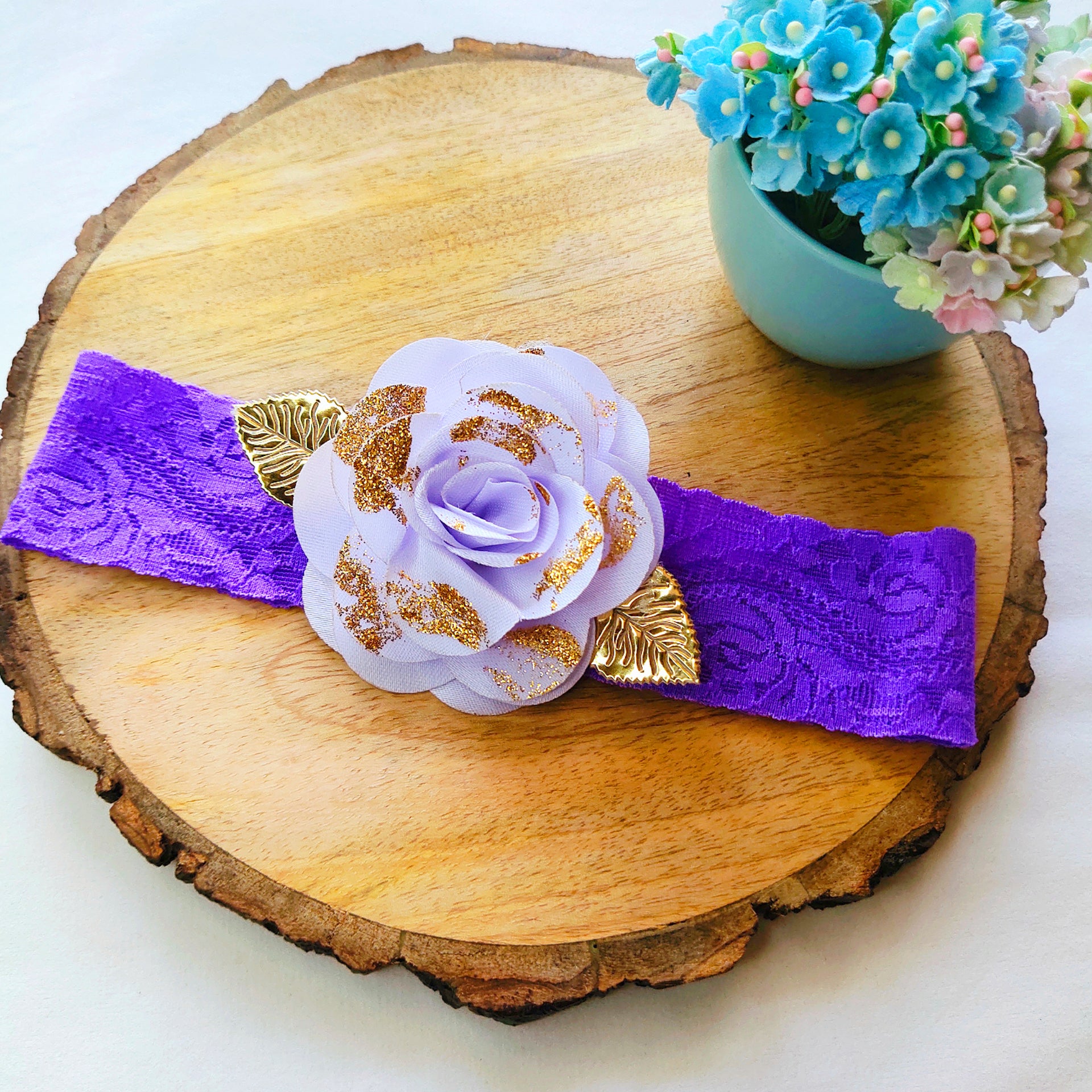 Light Purple Rose Flower Broad Lace Headband