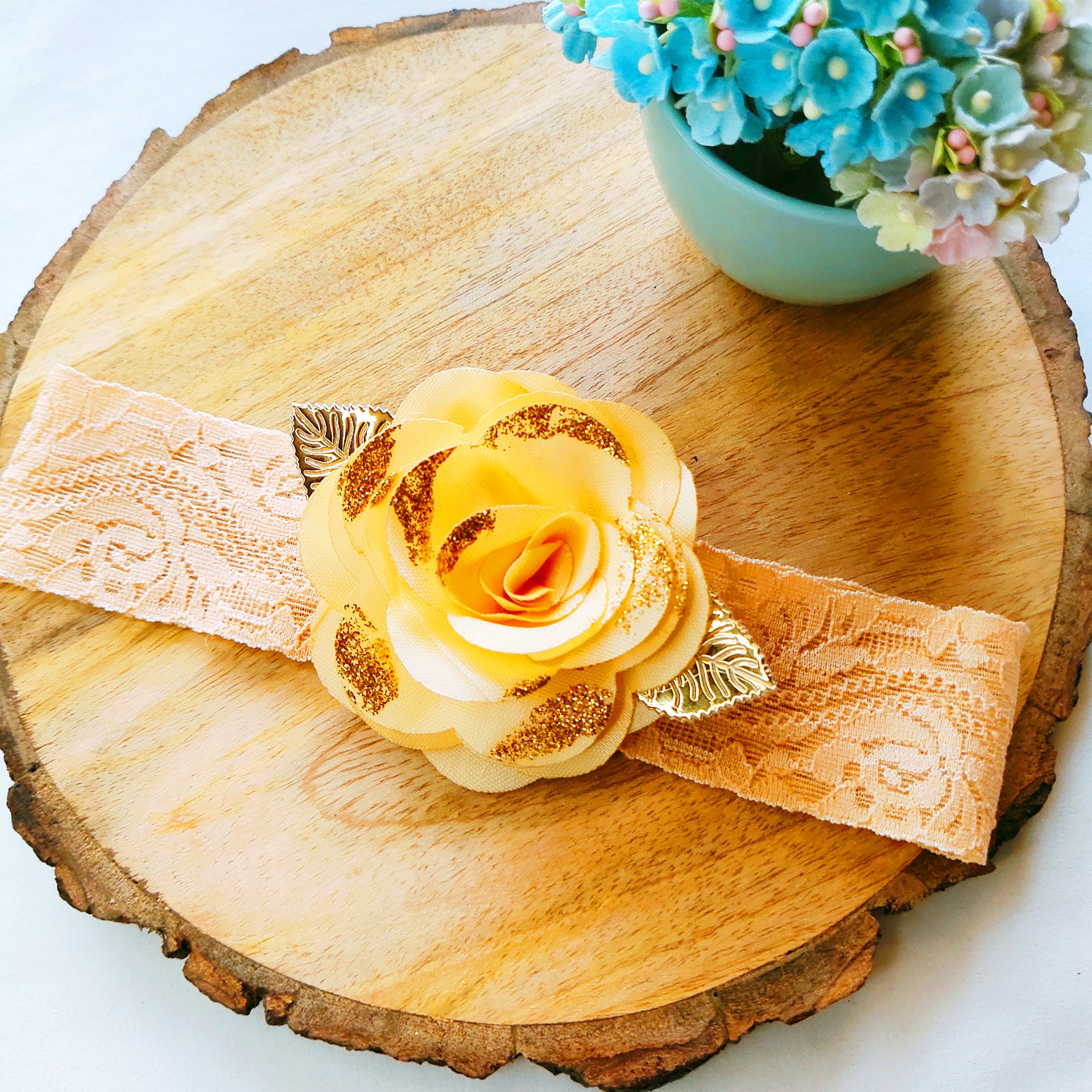 Golden Rose Flower Broad Lace Headband