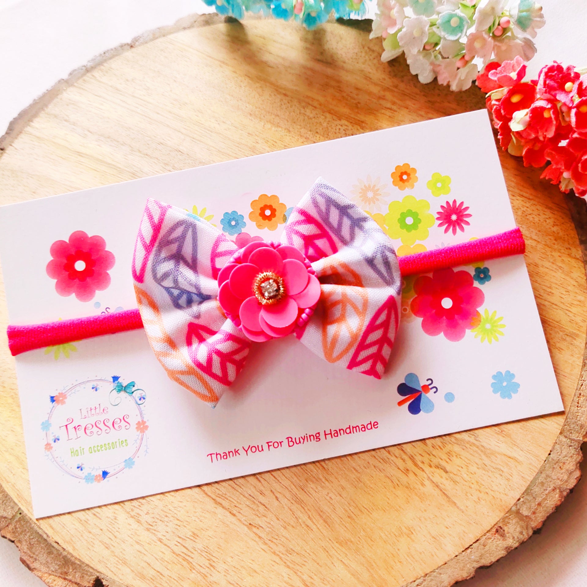 Colorful Falling Leaves with Flower Headband - Dark Pink