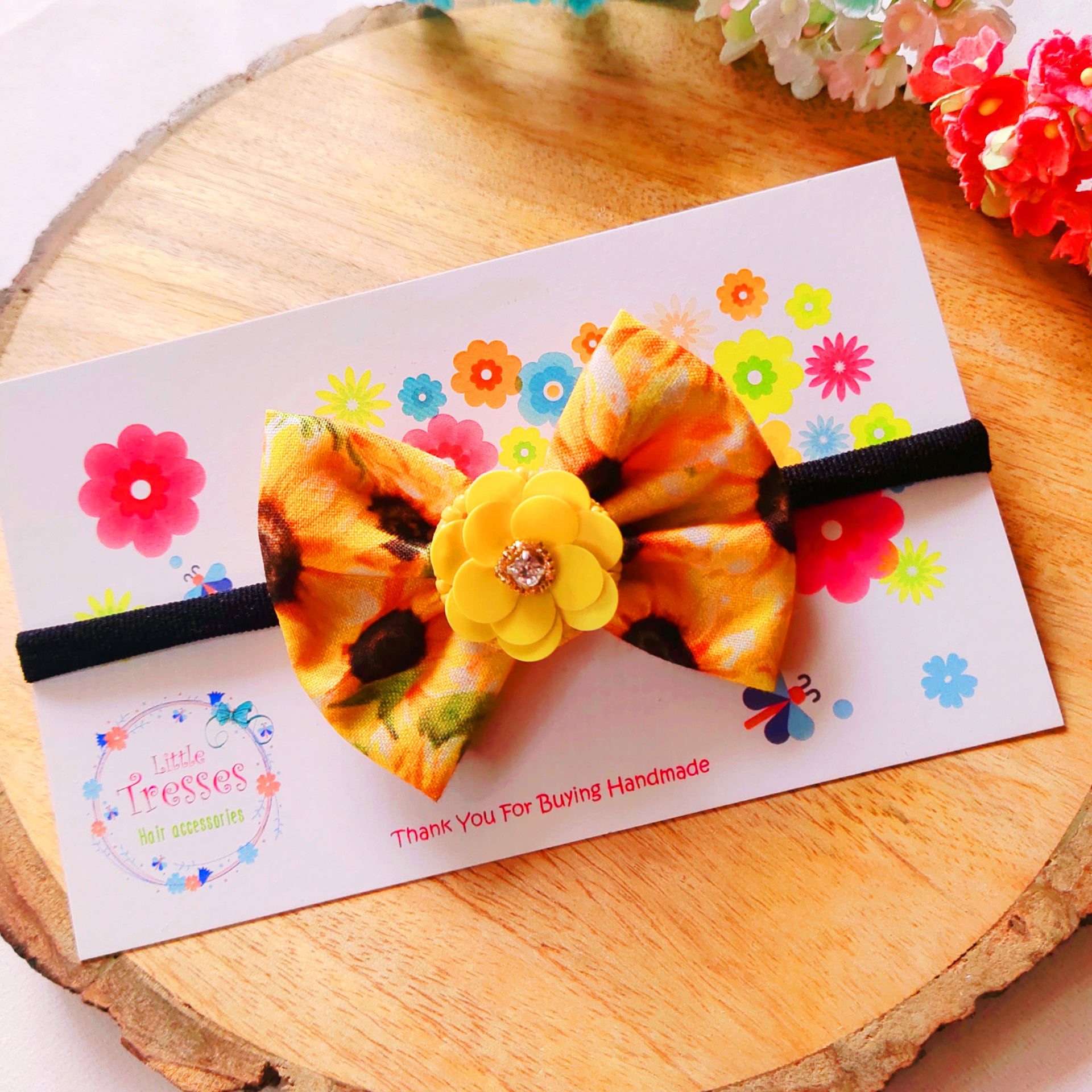 Sunflower with Flower Headband - Yellow & Black