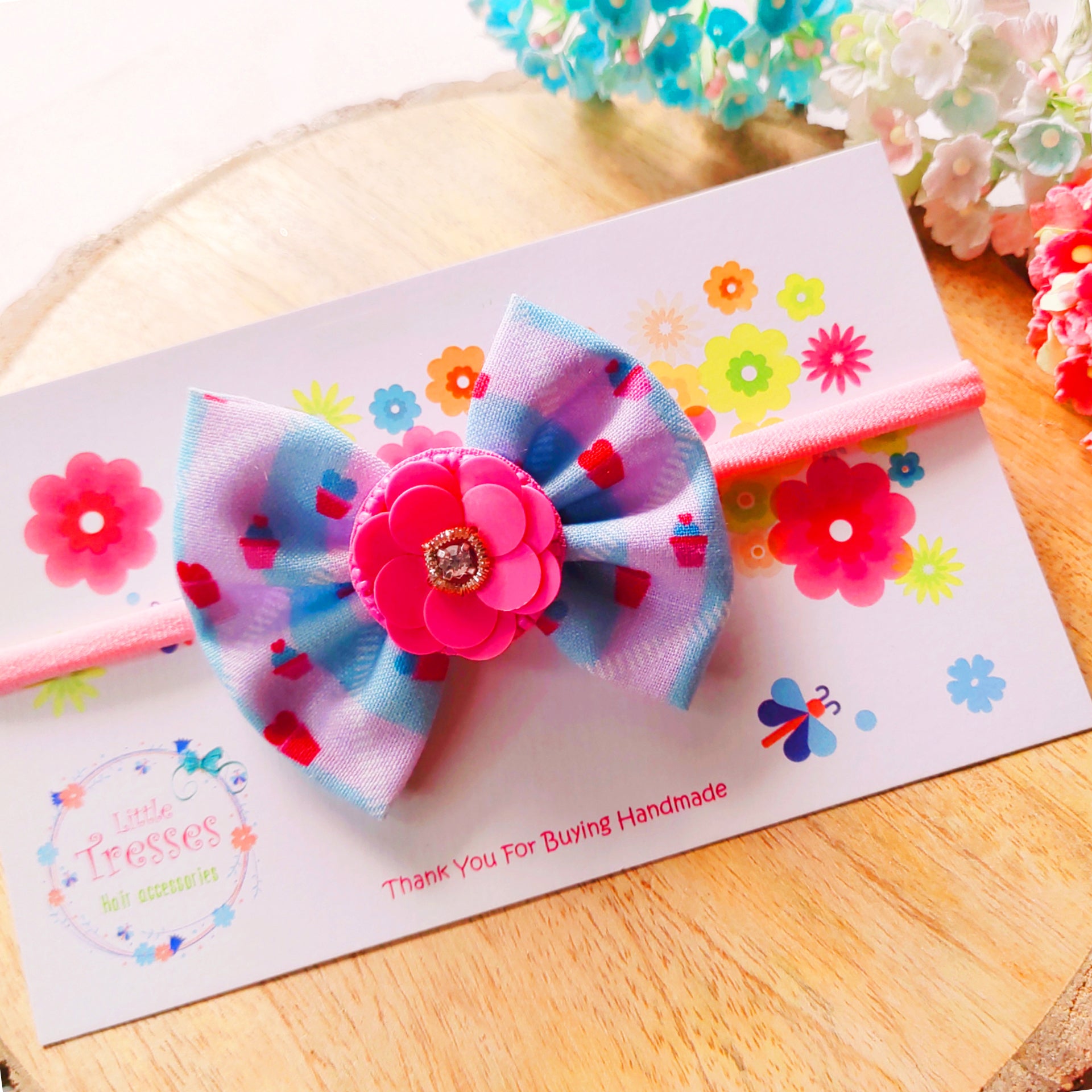 Cupcakes with Flower Headband - Pink & Blue