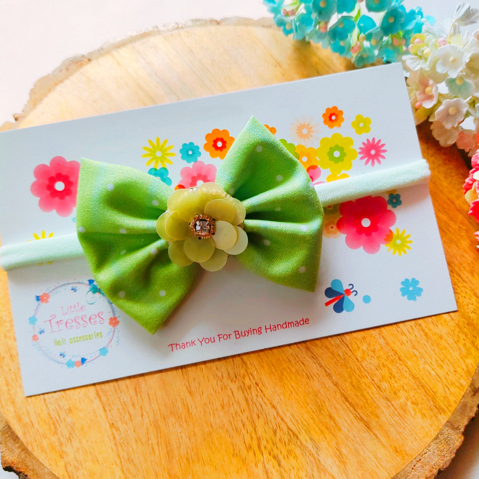 Polka Dots Flower Headband - Parrot Green