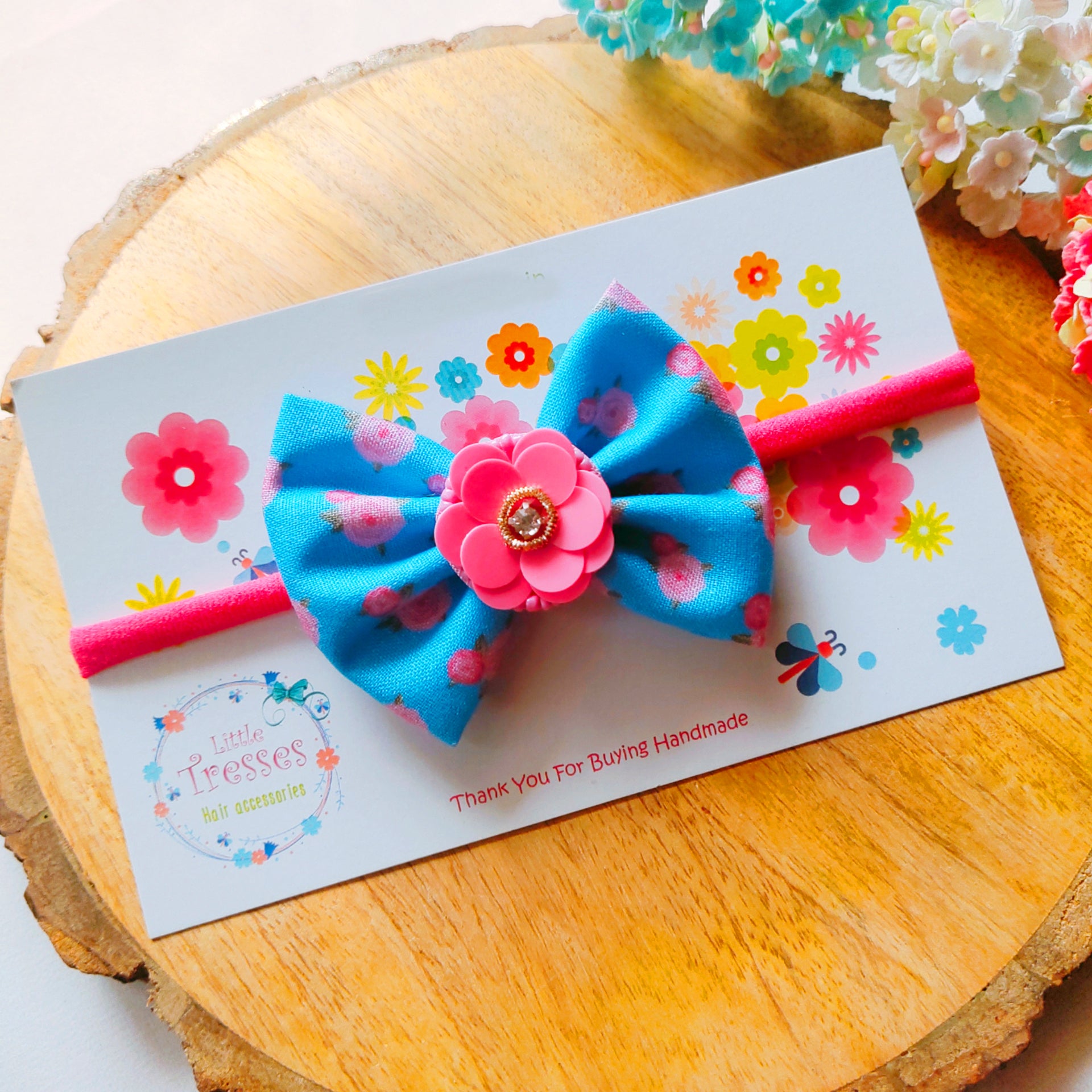Garden Rose with Flower Headband - Pink & Blue