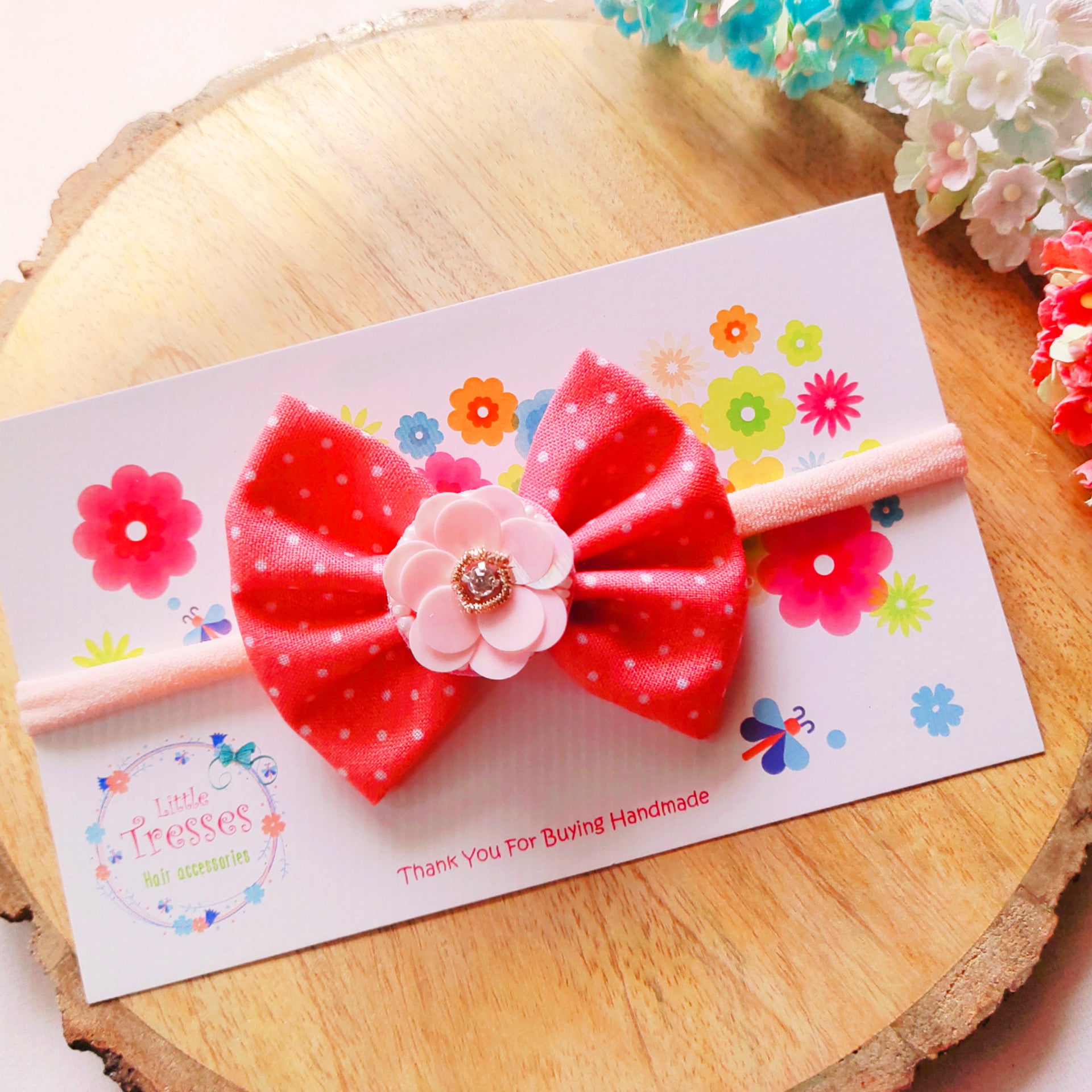 Polka Dots with Flower Headband - Pink