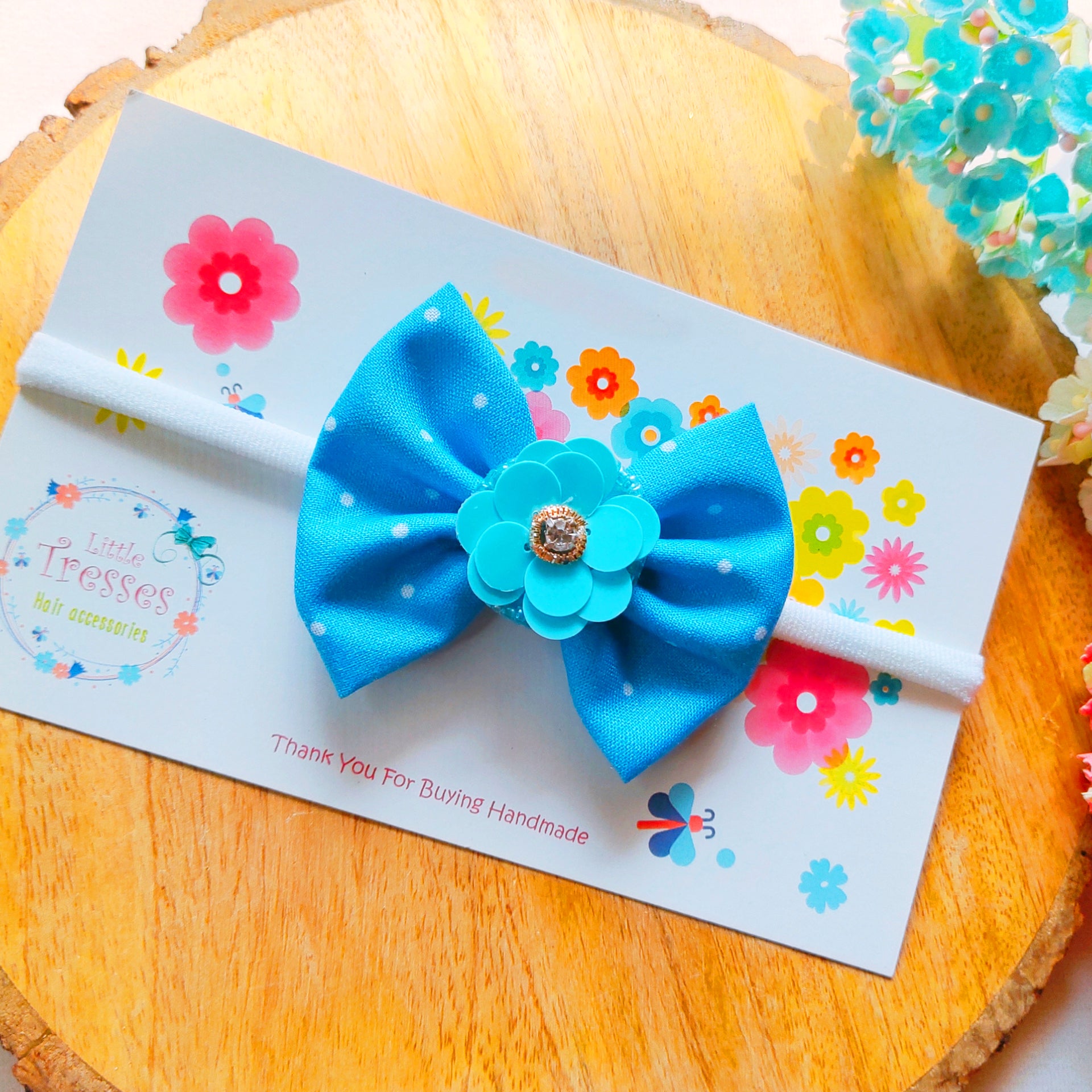 Polka Dots with Flower Headband - Blue